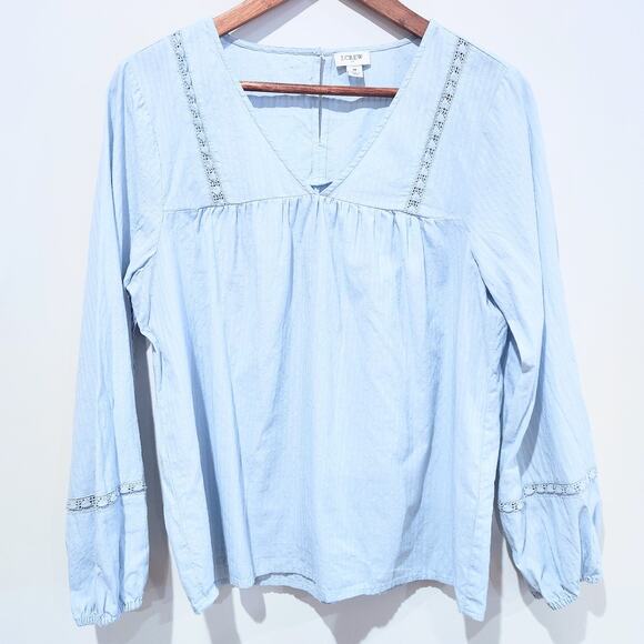 J. Crew Womens Blue Lightweight Cotton Top Size Medium Cottage Boho Peasant - Picture 1 of 9